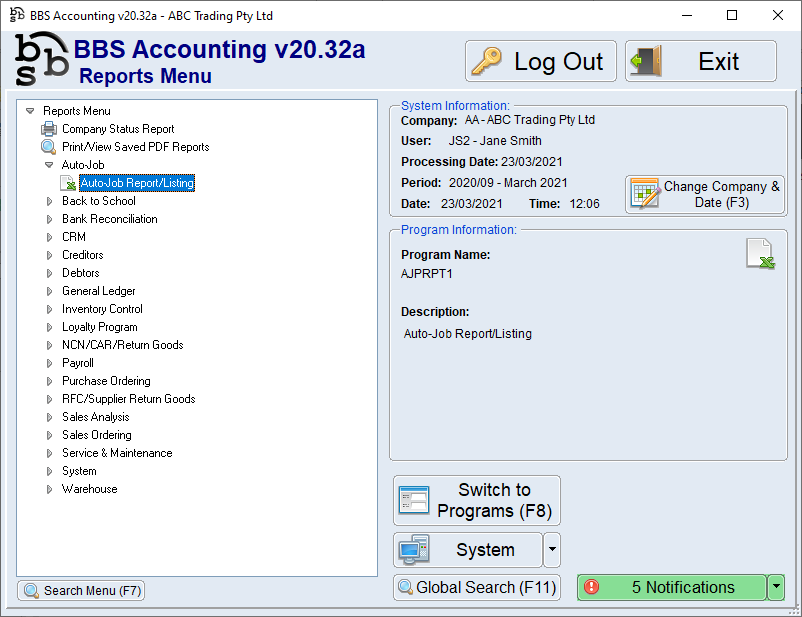 Reports Menu Screen Reports Menu Screen