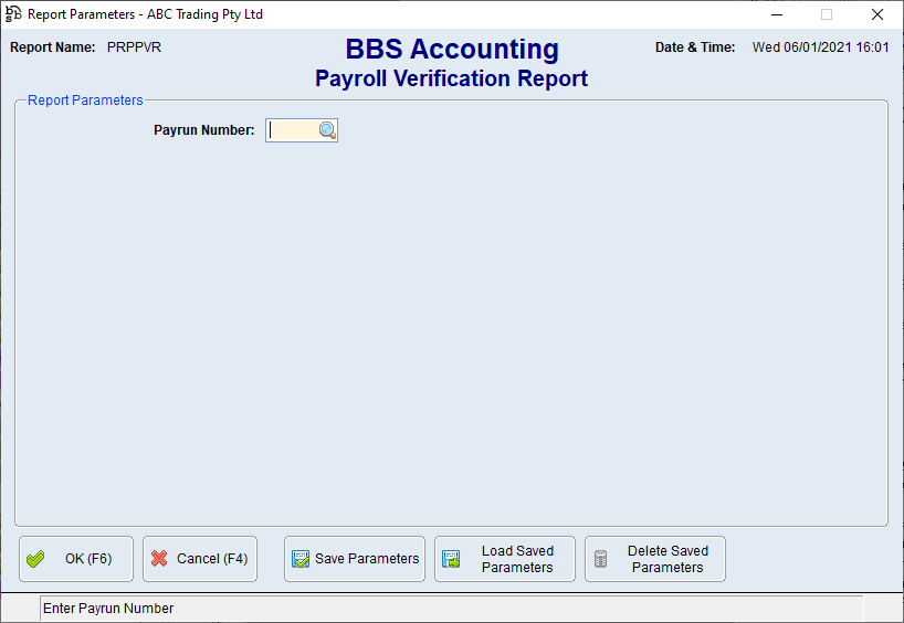 Payroll Verification Report Screen Payroll Verification Report Screen