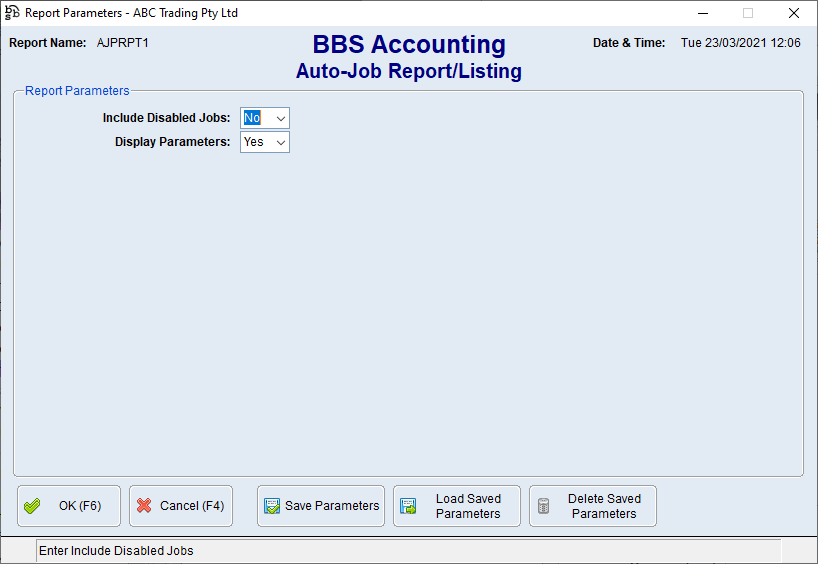 Auto-Job Report Listing Screen Auto-Job Report Listing Screen