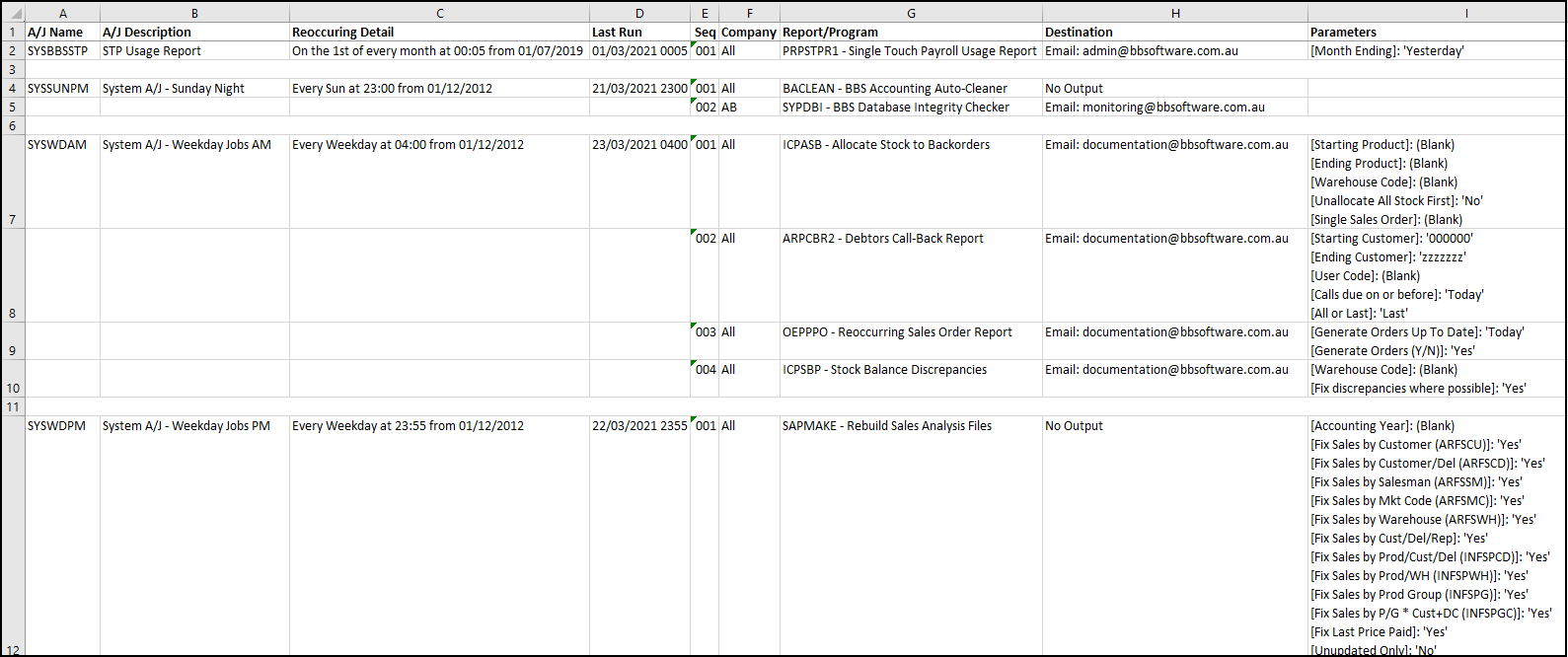Auto-Job Report/Listing - Example Auto-Job Report/Listing - Example