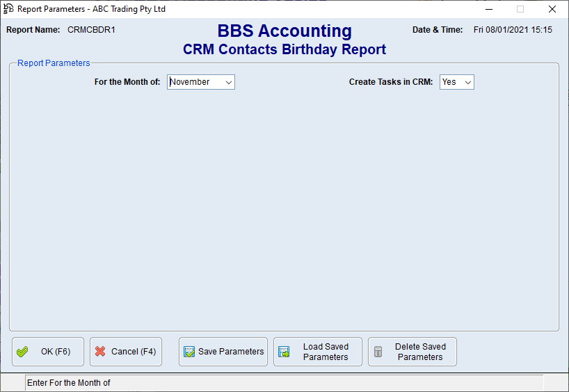 CRM Contacts Birthday Report Screen CRM Contacts Birthday Report Screen