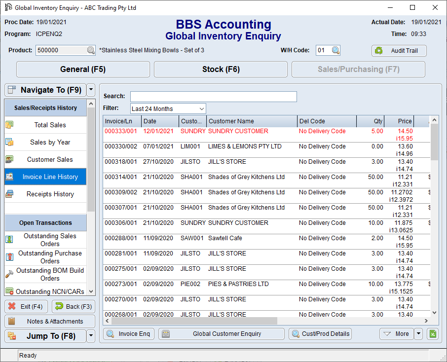 Invoice Line History Tab Invoice Line History Tab