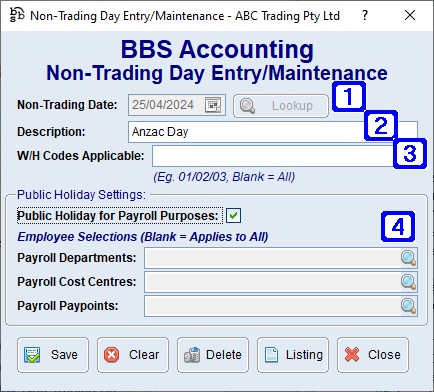 Non-Trading Day Entry/Maintenance Screen Non-Trading Day Entry/Maintenance Screen