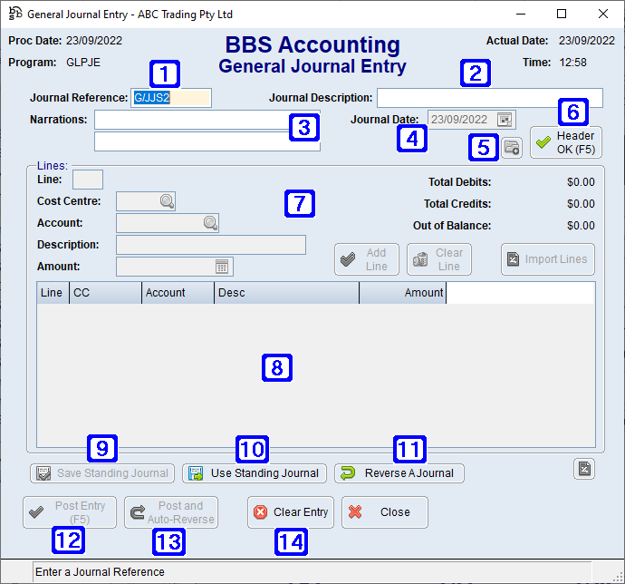 General Journal Entry Screen General Journal Entry Screen