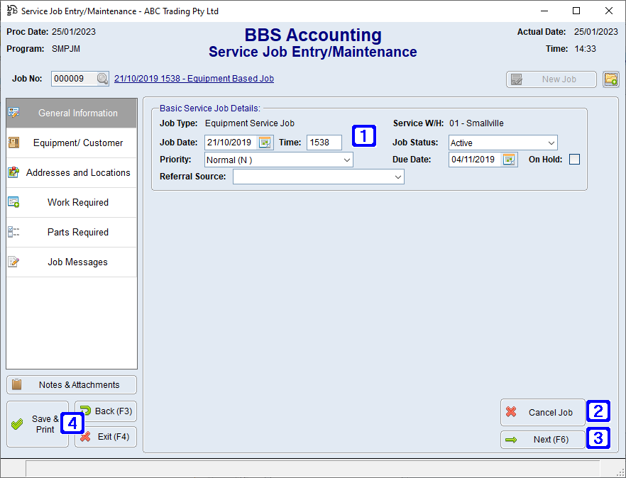 Service Job Entry/Maintenance - General Information Tab Screen Service Job Entry/Maintenance - General Information Tab Screen