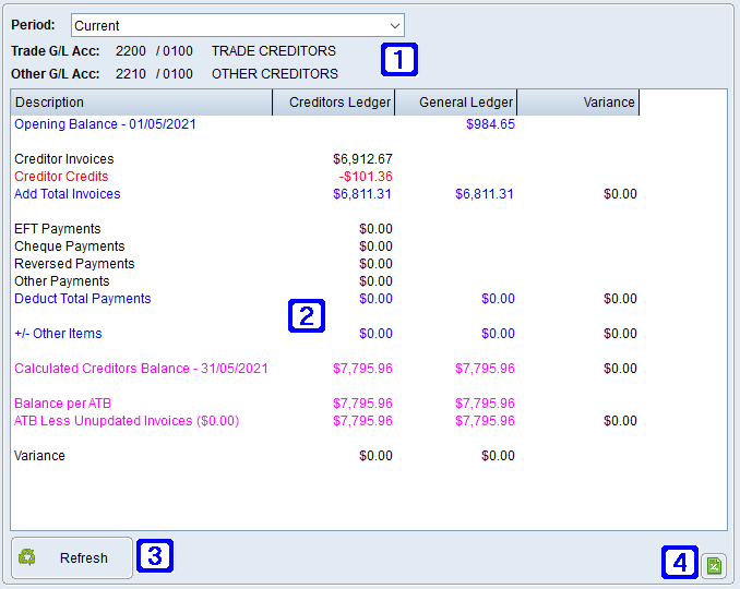 Creditors Reconciliation Tab Screen Creditors Reconciliation Tab Screen