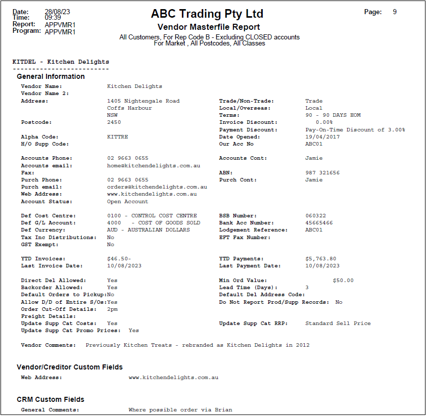 Example of Vendor Masterfile Report - PDF