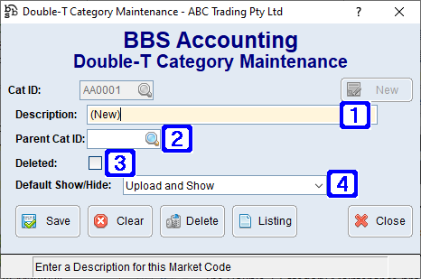 Double-T Category Maintenance Screen Double-T Category Maintenance Screen