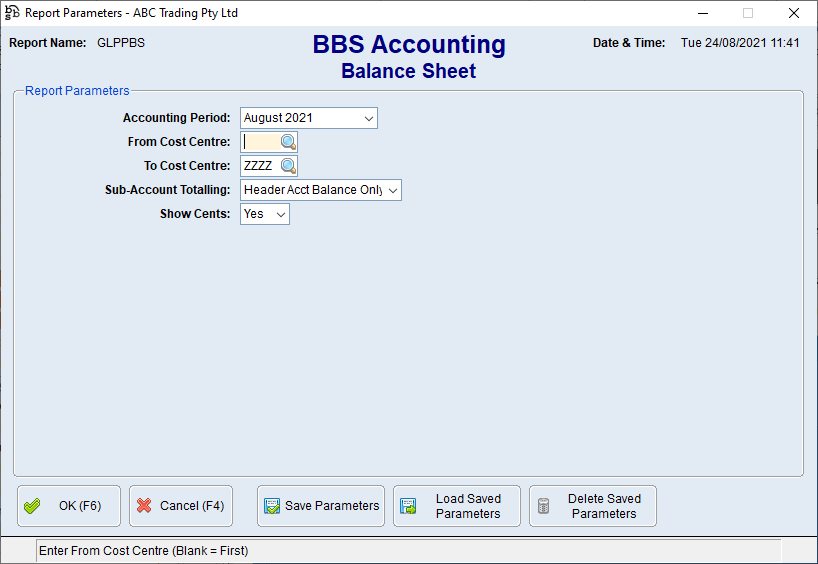 Balance Sheet Screen