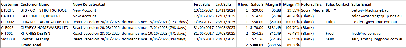 Example of New & Reactivated Accounts Report