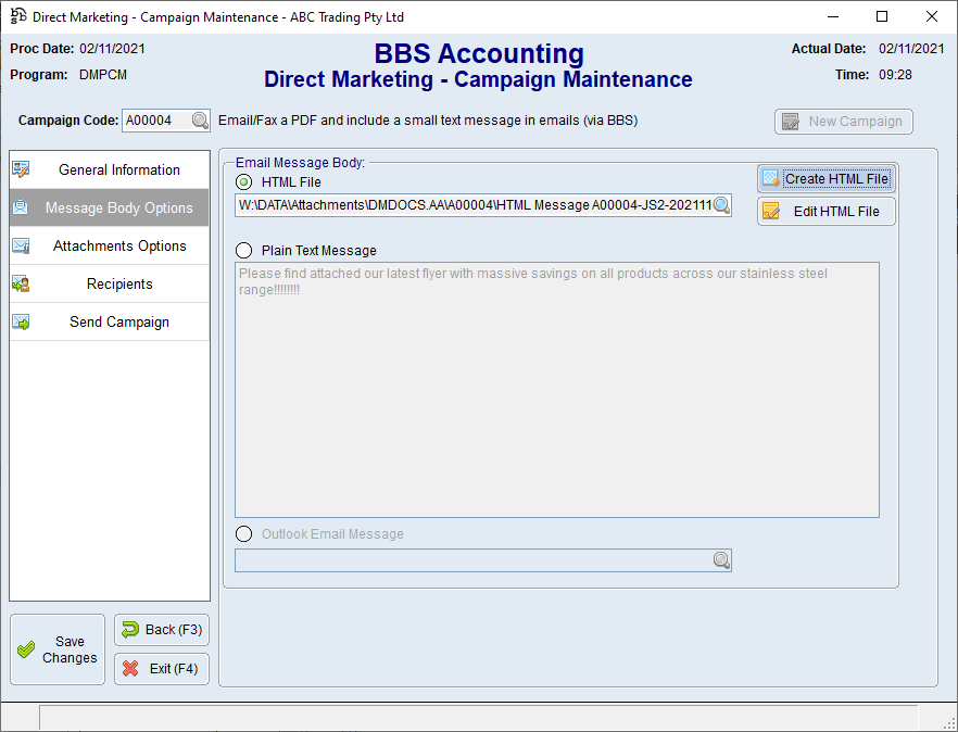 Direct Marketing - Campaign Maintenance Screen Direct Marketing - Campaign Maintenance Screen