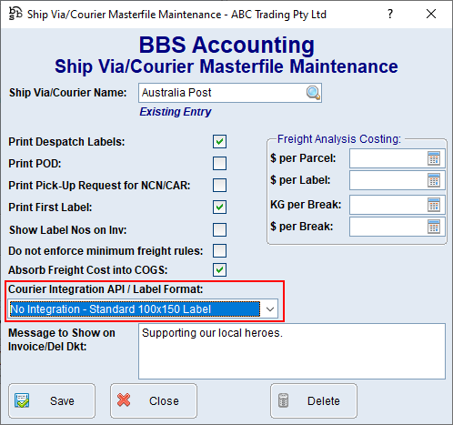 Ship Via/Courier Masterfile Maintenance Screen Ship Via/Courier Masterfile Maintenance Screen