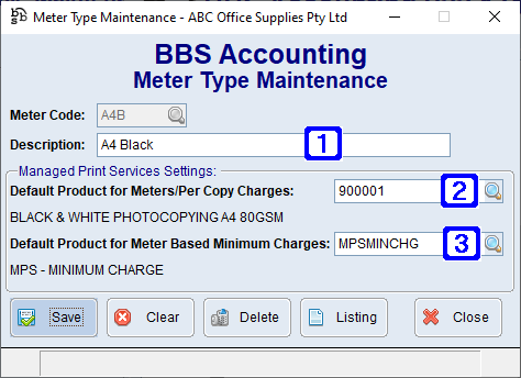 Meter Type Maintenance Screen