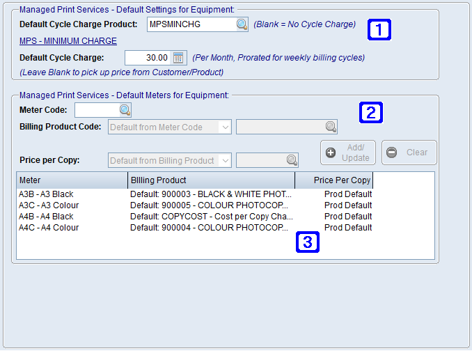 Product Masterfile Maintenance Managed Print Services Tab Screen