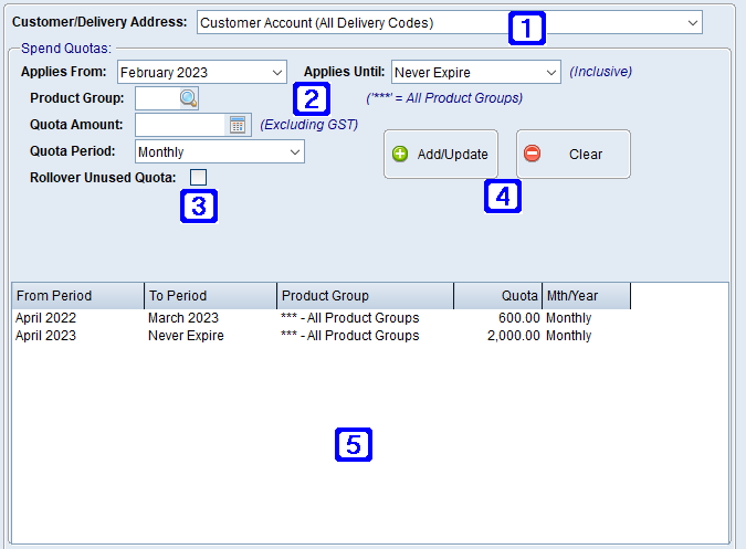 Customer Spend Quotas Tab Screen Customer Spend Quotas Tab Screen