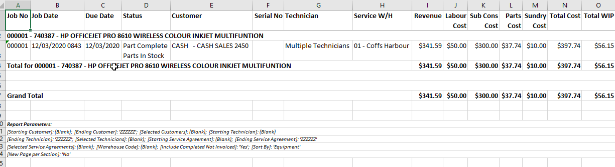 Example Service Jobs - Works in Progress Report Example Service Jobs - Works in Progress Report