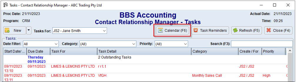 Tasks - Calendar Button