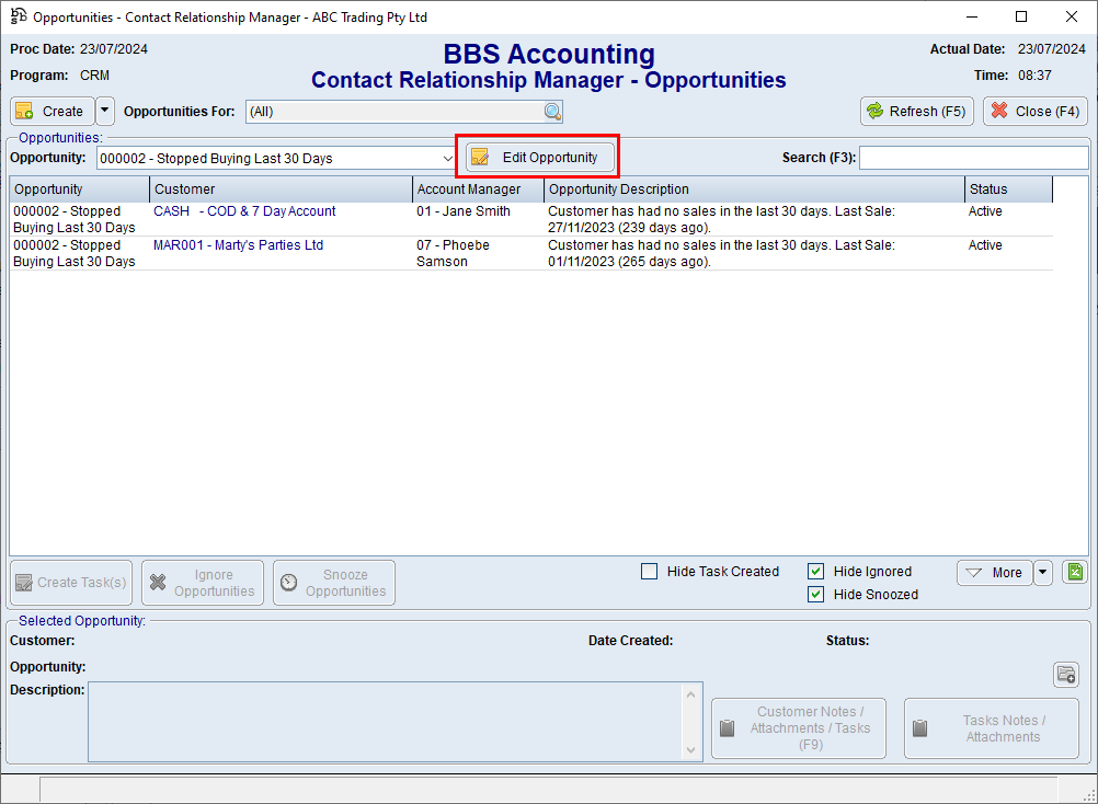 Contact Relationship Manager - Opportunities Screen Contact Relationship Manager - Opportunities Screen