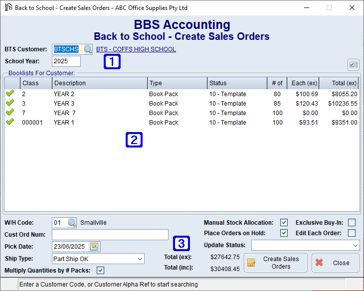 Back to School - Create Sales Orders Screen Back to School - Create Sales Orders Screen