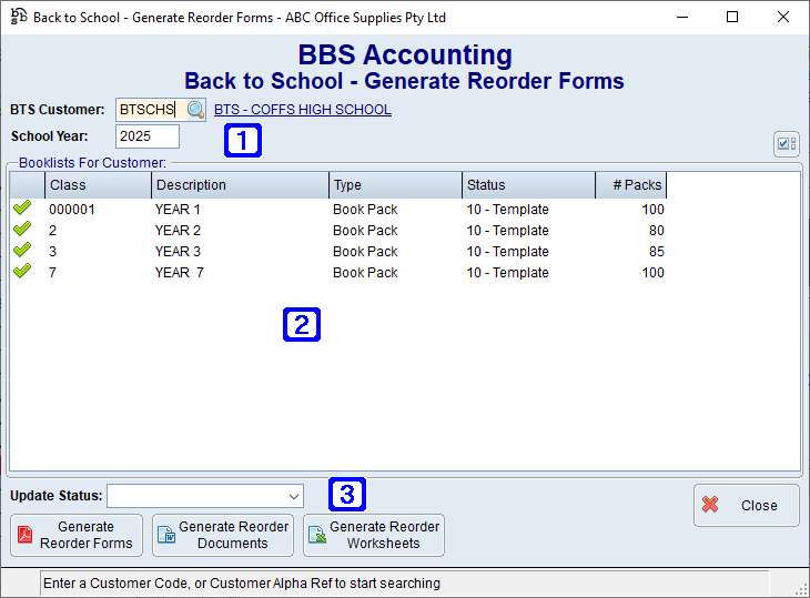 Back to School - Generate Reorder Forms Screen Back to School - Generate Reorder Forms Screen