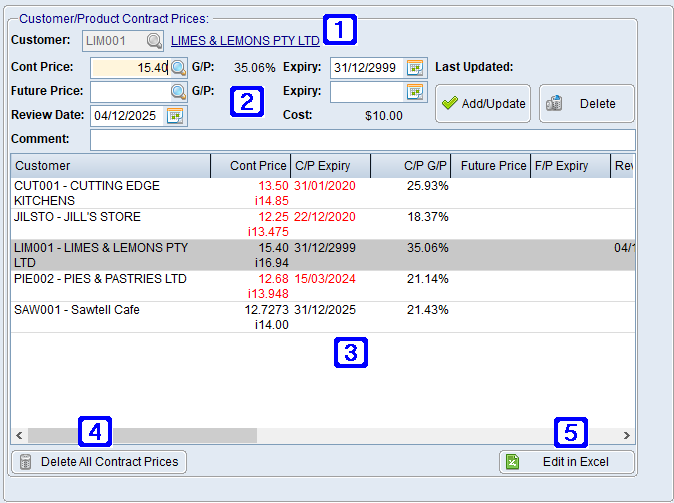 Product Masterfile Maintenance Contract Pricing Tab Screen