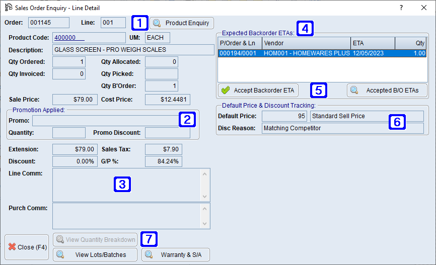 Sales Order Enquiry - Line Detail Screen Sales Order Enquiry - Line Detail Screen