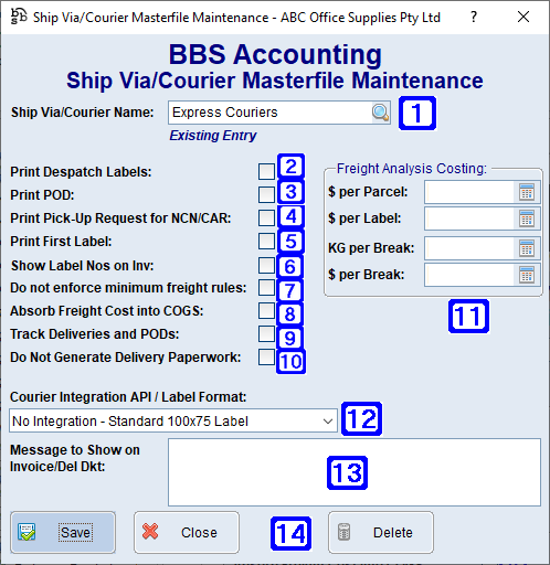 Ship Via/Courier Masterfile Maintenance Screen Ship Via/Courier Masterfile Maintenance Screen