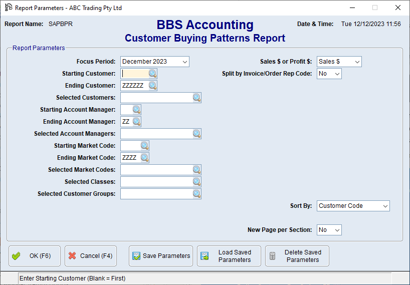 Customer Buying Pattern Report Screen Customer Buying Pattern Report Screen
