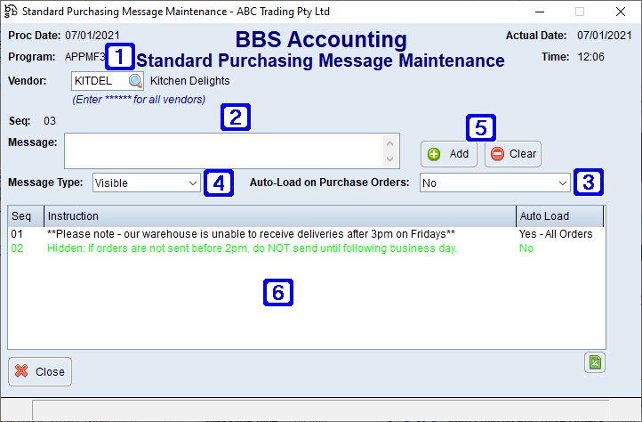 Standard Purchasing Message Maintenance Screen Standard Purchasing Message Maintenance Screen